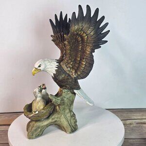 Vintage Bald Eagle & Chicks Figurine In Resin With Chips & Repairs